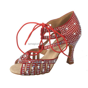 Su misura <span class=keywords><strong>bordeaux</strong></span> tacchi da ballo latino donna <span class=keywords><strong>sandali</strong></span> da ballo con strass morbidi Sole 9CM Dropshipping - Product Image 1