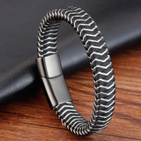 Alin Men's Sleek & Minimalist Design Noir et Argent Elements Clasp Braided Wrap Bracelet Wholesale Fashion Accessory