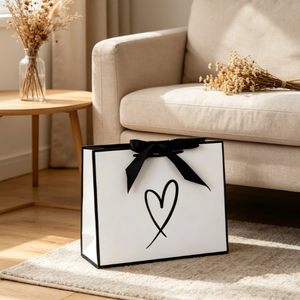 Custom Logo Black Line Heart <b>Gift</b> Paper <b>Bag</b> Black Silk Ribbon Handle Elegant Wedding Birthday <b>Small</b> Present Carry <b>Bag</b> - Product Image 6