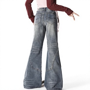 Pantalones Vaqueros Anchos de Cintura Alta para Mujer, Estilo Bootcut, Lavados, con Detalle de Botones, Logotipo Personalizado, Diseño de Moda, Venta al Por Mayor - Product Image 2