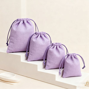 Pochette cadeau en coton et lin naturel recyclable et écologique avec cordon de serrage pour la présentation de bijoux - Product Image 3