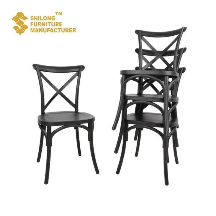 SL-YHY-I002 Classic Black Cross Back Chair Sturdy Stackable Event Dining Seating for Weddings and Banquets