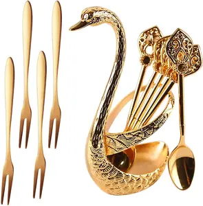 Set forchetta cucchiaio personalizzato grazioso cigno in acciaio inox forchetta frutta per festa di nozze cucchiaio con supporto