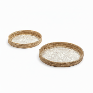 Set of Two Dining <b>Table</b> Decor Food and Dessert Serving <b>Tray</b> and Dish Luxurious Design MOP Serving <b>Tray</b> - Product Image 1