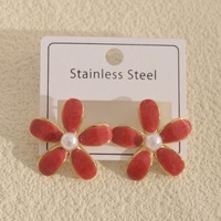 Boucles d'oreilles Fatingna en acier inoxydable, clous d'oreilles fleur émail vif, accessoire de mode tendance pour femme avec imitation pierre précieuse