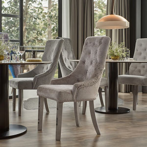 <span class=keywords><strong>Chaise</strong></span> de salle à manger moderne en velours <span class=keywords><strong>gris</strong></span> bleu et blanc avec dossier capitonné pour la maison, le bureau, le restaurant, l'hôtel, confortable, avec <span class=keywords><strong>anneau</strong></span> de porte en forme de lion - Product Image 2
