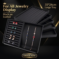 Bandeja de exhibición de joyería de cuero negro premium, multifuncional, para collares, anillos y medallas, ideal para exhibiciones.