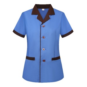 Cleaning Uniform Short Sleeve Unisex Blue Cotton Breathable Workwear For Housekeeping Property Service - Product Image 5