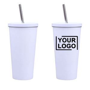 Gobelet isotherme personnalisé avec paille, en acier inoxydable, à isolation sous vide, pour café et voyage - Product Image 1