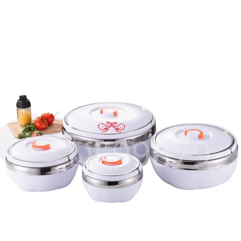 Dftradinghouse Dubbele Warmte Behoud Hot Pot Food Warmer Casserole Container Geïsoleerd Roestvrij Staal Luxe 4 Stks/set Wit