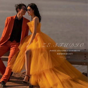 Wedding Dress Orange Strapless Natural Waistline Candy Color For Outdoor Photography Couple Styling - Product Image 5