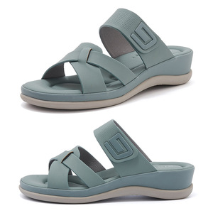 Sandalias Planas de Verano para Mujer al por Mayor, Personalizadas, de PU Antideslizante, Estilo <span class=keywords><strong>Casual</strong></span>, con Hebilla de Cuero, Doble Correa, Suela de EVA y Corcho - Product Image 2