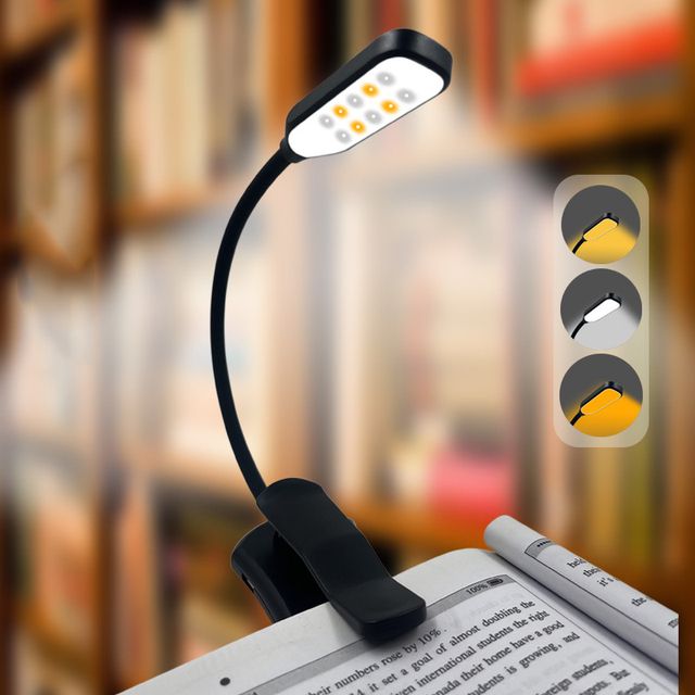 Rechargeable 10 LED Clip-On Book Light-Flexible Adjustable Reading Lamp with USB Charging & Dimmable Night Light