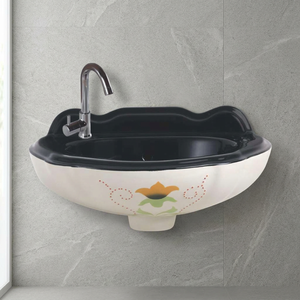 Blue Printed Kitchen Wash Basin European Simple Modern Design Countertop Ceramic Art Sink Glossy Handmade Rectangular For Hotels - Product Image 4