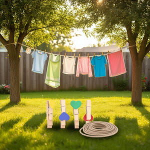 Ilan Mollette in Legno a Forma di Cuore 3,5 cm con Corda di Canapa, Confezione da 10 Pezzi (circa) - Product Image 3