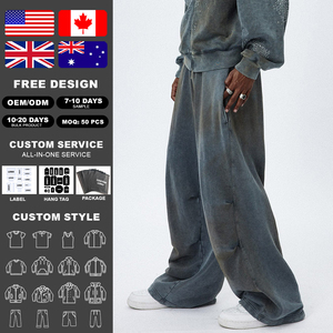 Pantalones Anchos de Corte Holgado KingSen 100% Algodón con Lavado Vintage para Hombre, OEM, Estilo Casual Urbano, Cintura Elástica, con Bolsillos - Product Image 2