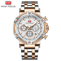 Montre de sport pour homme Mini Focus MF0470G, style musculaire, bracelet en acier inoxydable, cadran en fibre de carbone, chronographe lumineux avec tachymètre