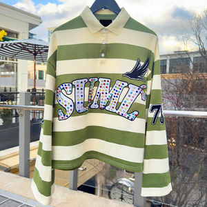 Camiseta de Algodón Grueso con Logotipo Gráfico Personalizado, Camiseta Polo de Manga Larga con Pedrería de Diseñador de Alta Calidad - Product Image 2