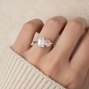 Eleganter Rosa Birnen- und Smaragdschliff Labor-Diamant Toi et Moi Pinky <span class=keywords><strong>Ring</strong></span> 1,2 Karat Zweifarbiger <span class=keywords><strong>Gold</strong></span>-Statement-<span class=keywords><strong>Ring</strong></span> - Product Image 3