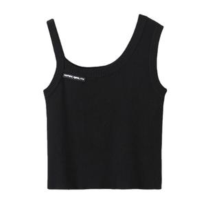 Camisola de punto con cuello en U para mujer, talla grande, color negro liso, capa base de algodón N7975 - Product Image 2