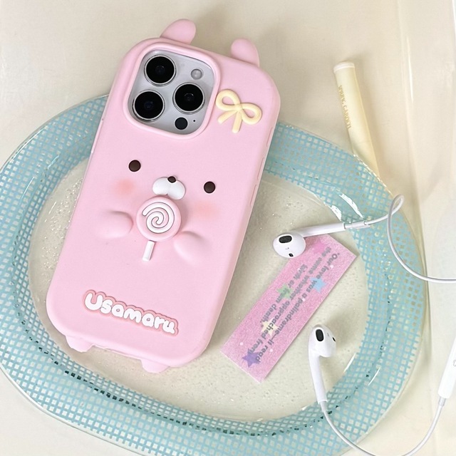 Cute Cartoon Rotating Lollipop Pink Rabbit Phone Case for Iphone 14 13 15 Apple 17 16 15 Pro Max Animation Silicone Shockproof