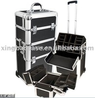 Chariot professionnel, mallette à roulettes 4 en 1, en aluminium, avec changement de couleur, pour artiste de maquillage, avec roulettes