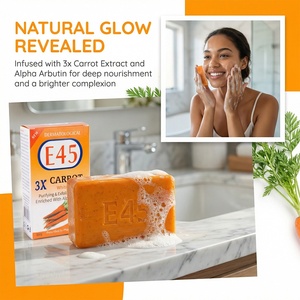 Savon artisanal à l'huile essentielle de carotte <span class=keywords><strong>E45</strong></span> avec gommage au curcuma pour le lavage des mains, du visage et du corps - Blanchissant et exfoliant - Product Image 2