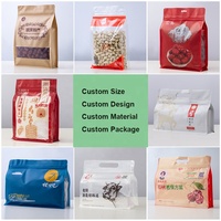 Op maat gemaakte 8oz 12oz 250g 500g 1kg achtzijdig gesealde staande pouches met hersluitbaar vlakke bodem, koffiebonenzakken, ventiel, dierenvoer, offsetdruk