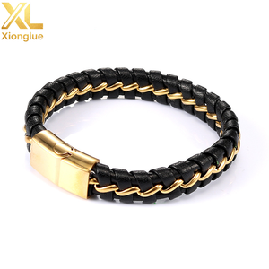 High Quality Mens Bangle 316L Stainless Steel Wire Gold Magnetic Clasp <b>Leather</b> <b>Bracelets</b> - Product Image 1