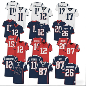 Op maat gemaakt New England Patriots geborduurd ademend voetbaltenue # 12 Brady # 87 Gronkowski Legend Edition sneldrogend herenmodel - Product Image 1