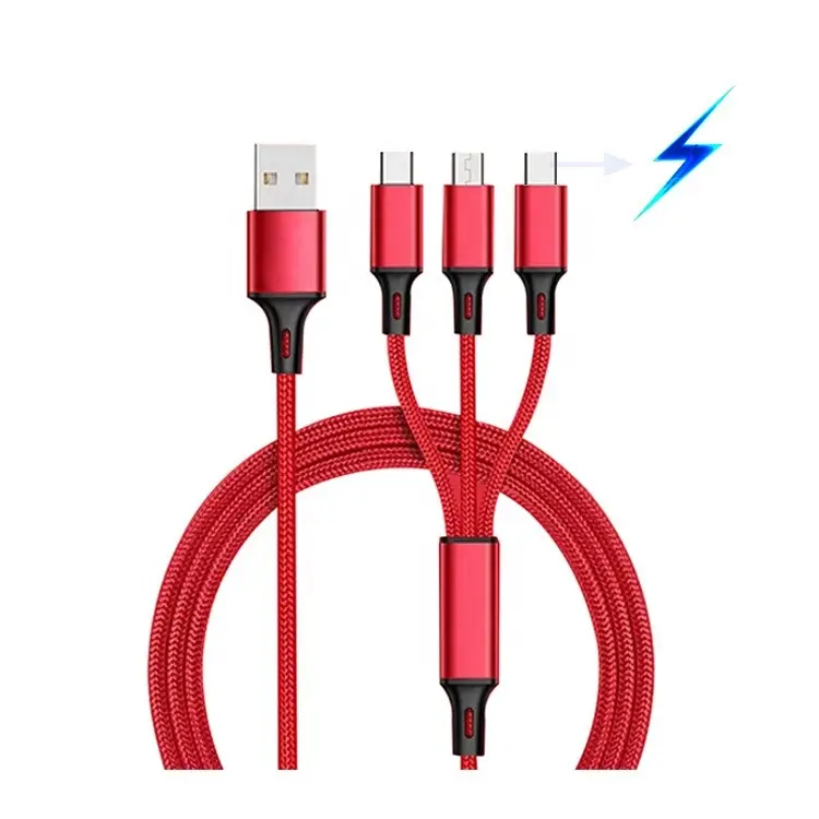 Desain Baru Harga Pabrik Kabel USB Pengisi Daya 3 In 1 Universal Multifungsi Kabel Usb 3 In 1 Pengisian Cepat untuk iPhone, Tipe C