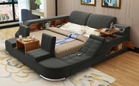 Lits en cuir de massage intelligents, style moderne minimaliste, tatami, lit double, lit de mariage, chambre principale, lit multifonction, grand lit, meubles sur mesure