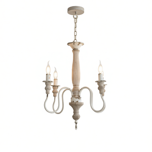 Lustre suspendu en bois à 4 lumières avec chaîne réglable, luminaire décoratif d'intérieur, idéal pour une cuisine, une salle à manger, un hall d'entrée, finition blanche - Product Image 1