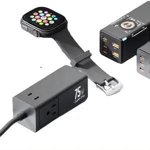 En çok satan ürün GaN 75 Watt uluslararası evrensel seyahat adaptörü ile 3 tipi C 2 USB portları için Amazon Iphone izle