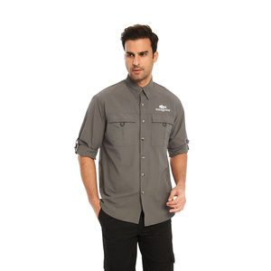 قمصان صيد مخصصة بعامل حماية من الأشعة فوق البنفسجية +50، مقاسات كبيرة، أكمام طويلة للرجال، قميص كارجو خفيف الوزن للحماية من الشمس، ملابس عمل خارجية من القطن - Product Image 4