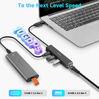 RSHTECH 2 en 1 câble 4 en 1 USB Hub 3.1Hub Gen2 aluminium 10Gbps Type c hubs commutateur adaptateur Ethernet pour PC hybride