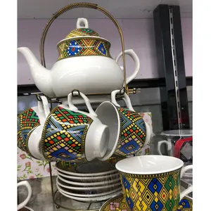 2021 SY New Arrival Traditional Art 85ml Tea pot Eritrean Ethiopian Coffee Cup Set Porcelain