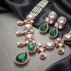 Conjunto de Collar de Plata 925 con Cristales Verdes y Circonitas en Oro Rosa, Joyería Nupcial de Lujo con Pendientes para Mujer, Joyería de Boda - Product Image 2