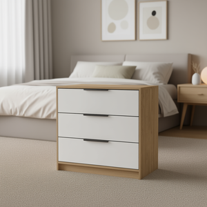 Commode de qualité supérieure à 3 tiroirs, finition pin blanc, meubles de chambre à coucher modernes - Product Image 2