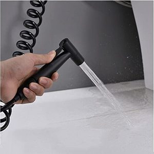 Pistola de ducha para inodoro Bingtao, bidé portátil con boquilla presurizada, pistola de agua de acero inoxidable negro para baño - Product Image 1