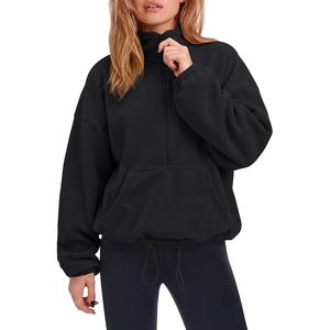 Sudadera de forro polar oversize con media cremallera y bolsillo canguro para mujer FOXA, con cordón ajustable, transpirable y suave, ideal para otoño. - Product Image 1