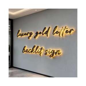 Custom Brushed Gold 3d Led Signage Exterior Signs Outdoor 3d Wall logo Acrylic Metal Led <b>Light</b> Letter Backlit Sign for Business - Product Image 1