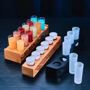 Bestverkopende Verkopers Sublimatie Whisky Shot Espresso Glazen Houder Glazen Kleine Bullet Cup Set Met Houten Serveerschaal