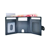 Cartera Trifold de Fibra de Carbono para Hombre, con Bloqueo RFID, Ventana para Identificación, Bolsillo con Cremallera para Monedas y Compartimento para Billetes