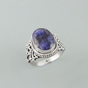 Bague en argent 925 avec saphir |   Bagues ovales en saphir bleu naturel, style vintage bohème, filigrane fait main, bijoux en pierres précieuses - Product Image 3