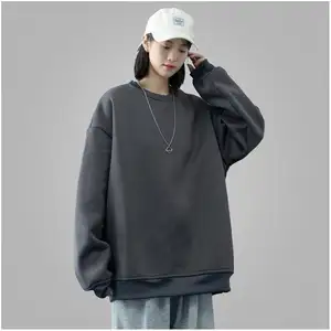 Hoodie dan Sweatshirt ukuran besar kustom untuk wanita Sweater bertudung besar tebal sublimasi motif Streetwear Cowl leher bulat