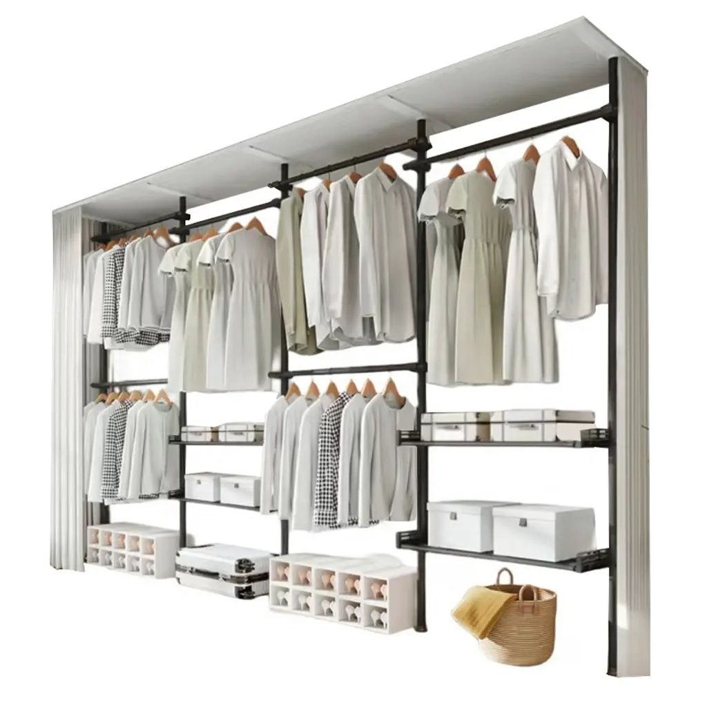 Folding Closet System Modern Foldable Metal Wardrobe Closet Open Wardrobe Black Large Portable Closet For Clothes