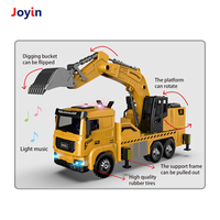 Camion jouet excavateur en métal moulé sous pression 28 cm, à friction, jaune, véhicule de construction avec bras de pelle rotatif, effets lumineux et sonores