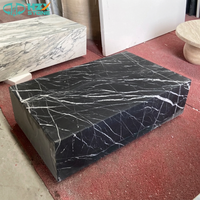 HZX meubles en pierre Table basse en marbre pour salon Table basse de luxe naturelle personnalisée Nero Marquina avec socle en marbre
