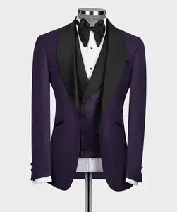 量身定制男士紫色婚纱修身新郎礼服派对舞会运动夹克3件套正式服装